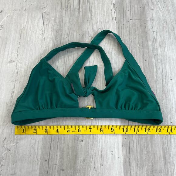 VIGOSS Emerald Green Criss Cross Key Hole Tie Front Bikini Top Bathing Suit Med - Picture 5 of 7